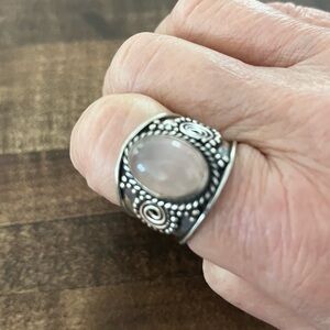 Pink Amethyst Scroll Filigree Ring 925 SS Size 9